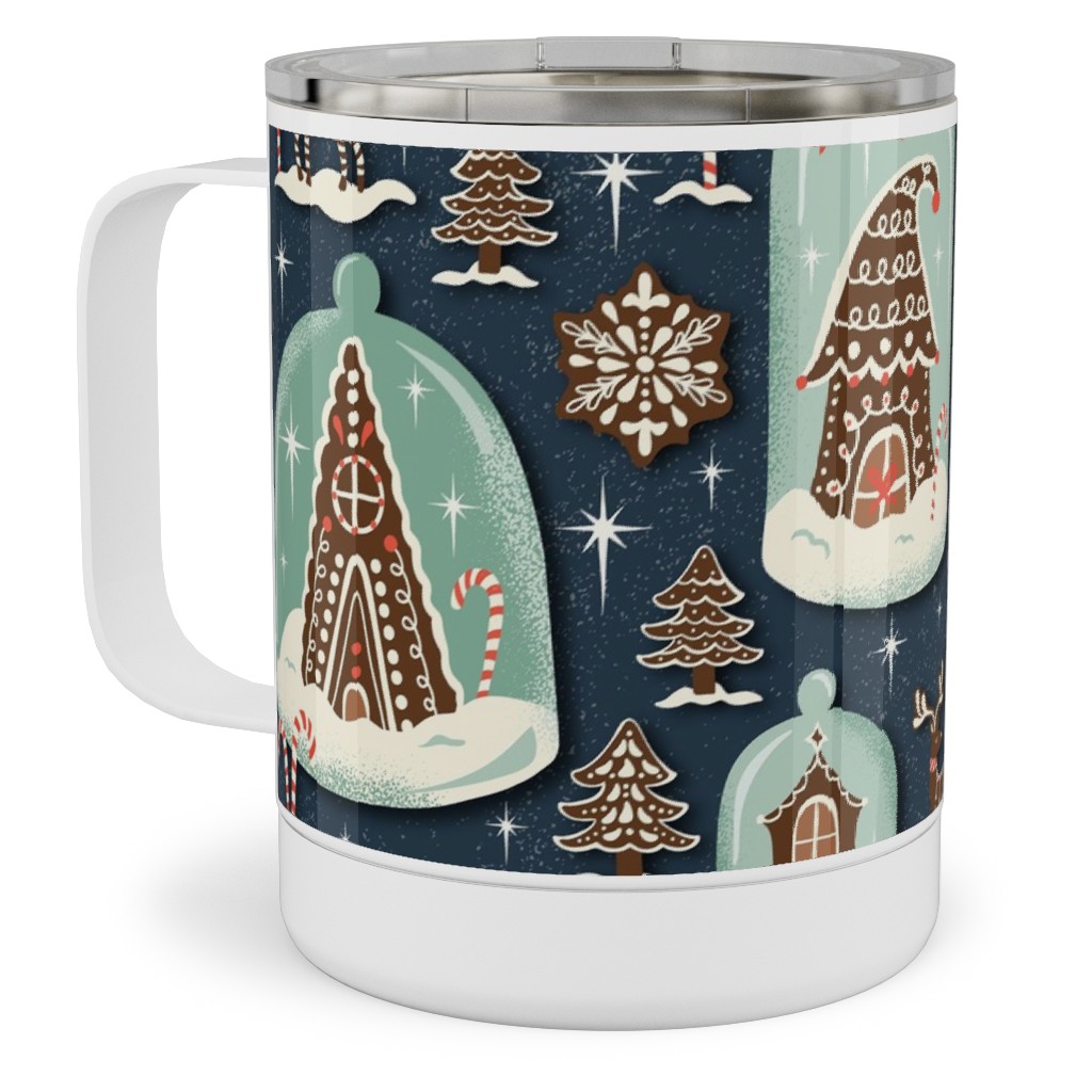 Christmas Gingerbread Village - Blue Stainless Steel Mug, 10oz, Multicolor