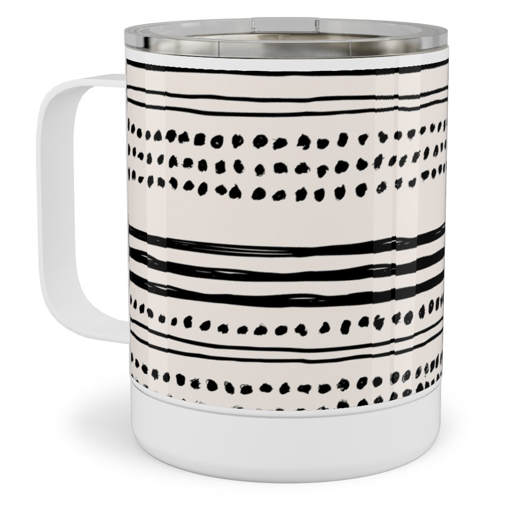 Minimal Mudcloth Stainless Steel Mug, 10oz, Beige, Charcoal