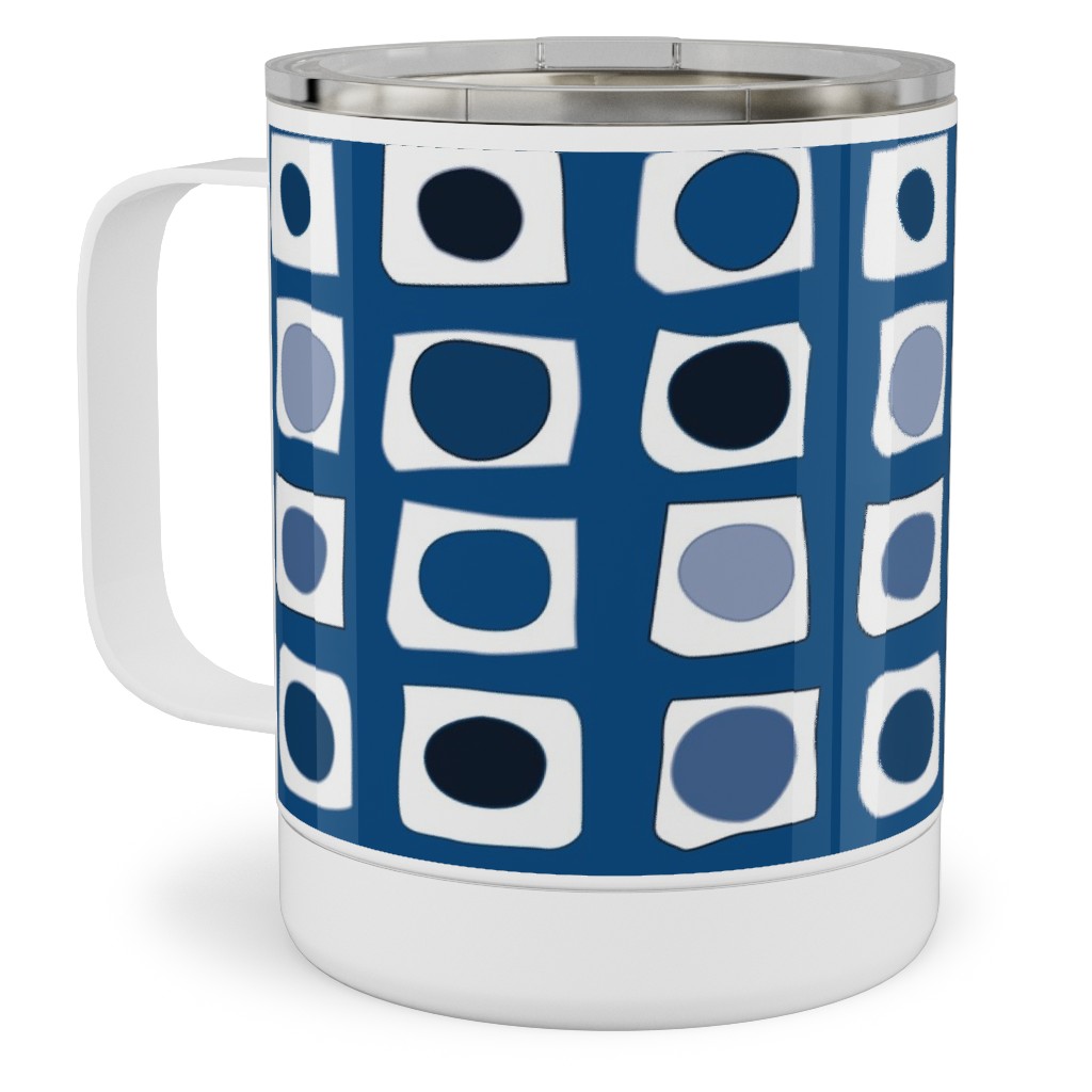 Little White Rectangles - Classic Blue Stainless Steel Mug, 10oz, Blue, True Blue