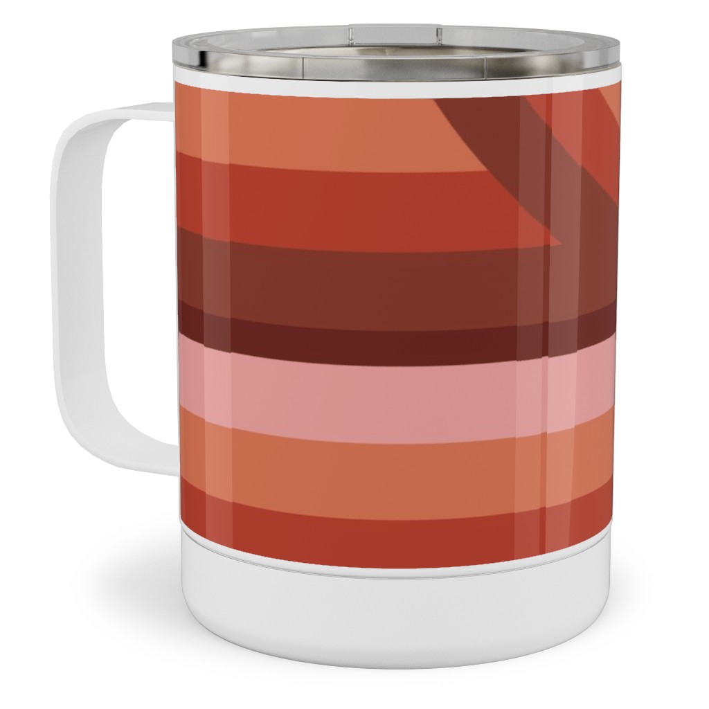 Retro Road - Mauve Multi Stainless Steel Mug, 10oz, Red