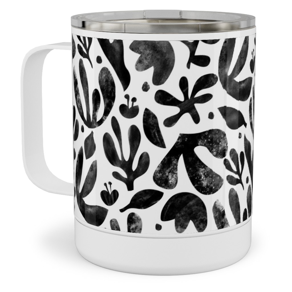 Flower Cutouts - Neutral Stainless Steel Mug, 10oz, Black, Black