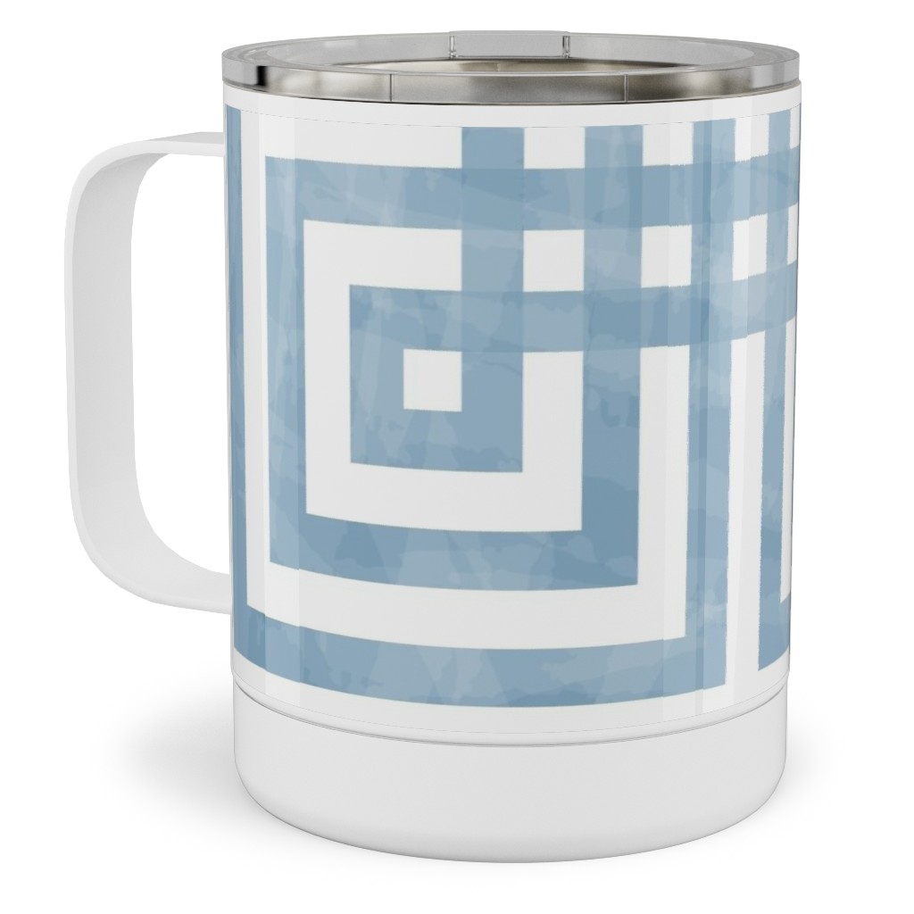 Square Grid - Blue Stainless Steel Mug, 10oz, Blue