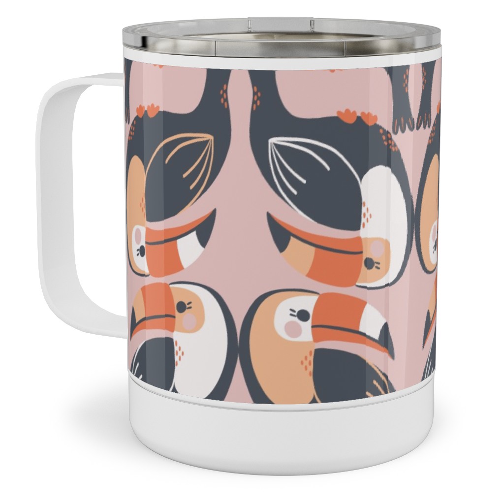 Toucan Stack - Pink Stainless Steel Mug, 10oz, Pink, Bright Pink