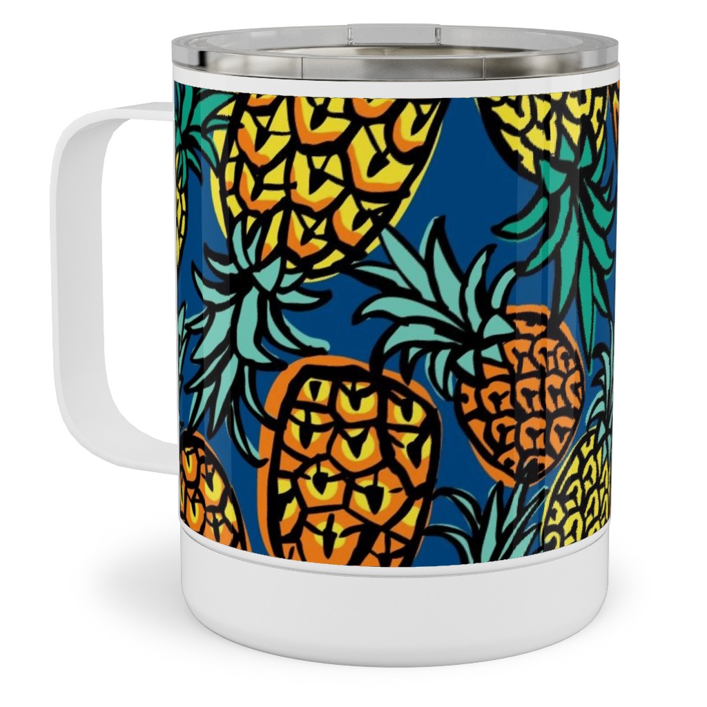 Tropical Pineapple - Blue Stainless Steel Mug, 10oz, Blue