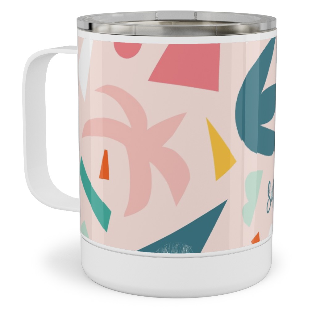 Summer Vibes Collage Stainless Steel Mug, 10oz, Pink