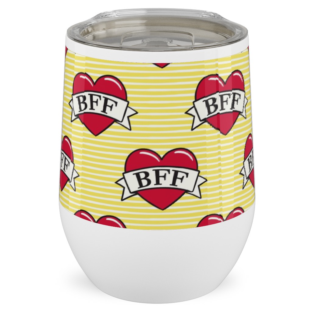 Bff Heart Tattoo Stainless Steel Travel Tumbler, 12oz, Yellow