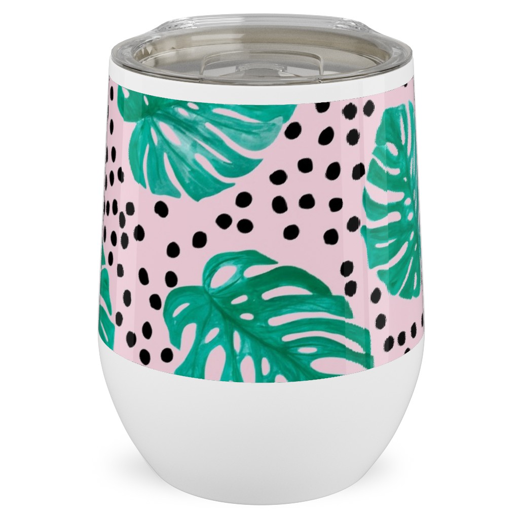 Tropical Monstera - Pink Stainless Steel Travel Tumbler, 12oz, Pink, Bright Pink