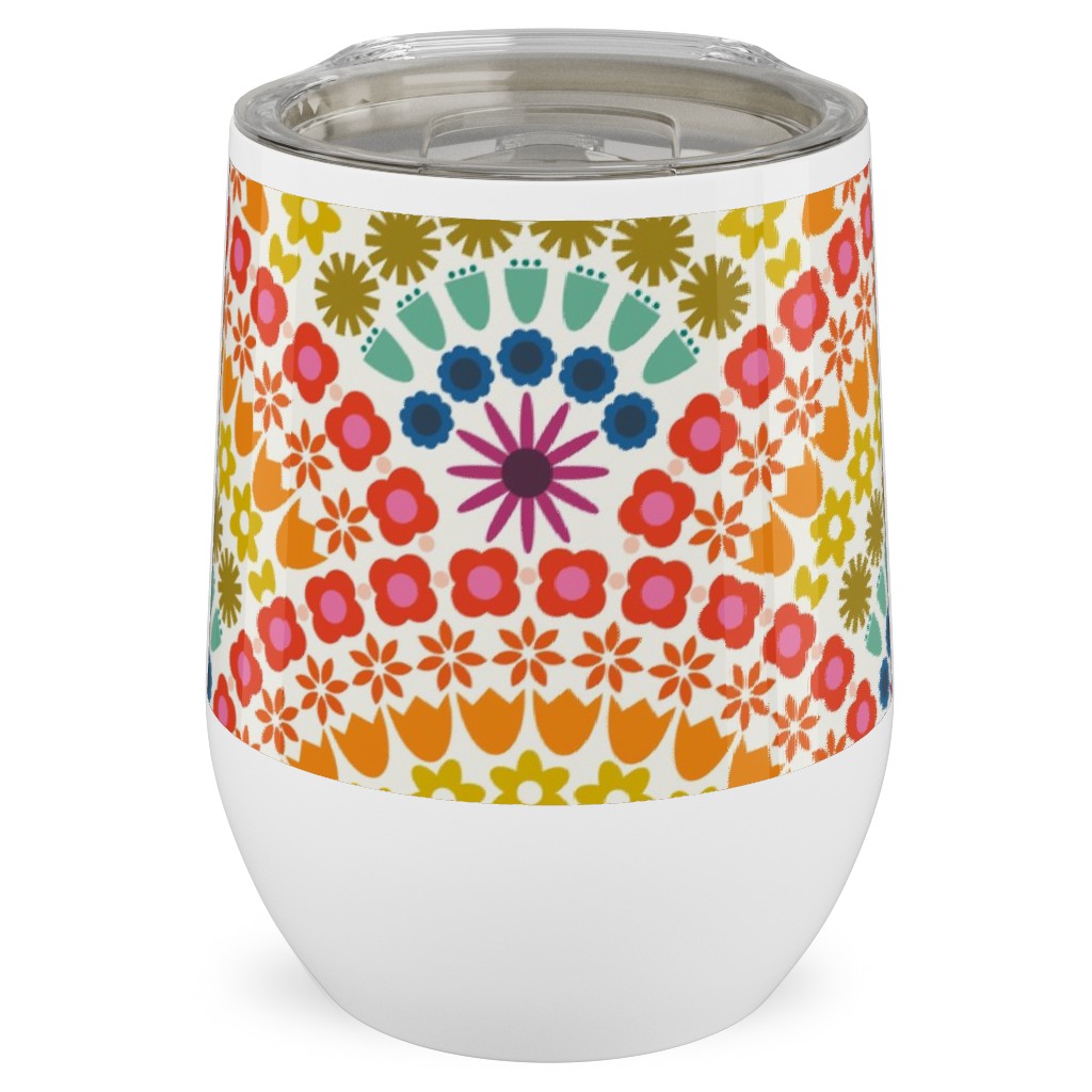 Rainbow Flower Scallops - Multi Stainless Steel Travel Tumbler, 12oz, Multicolor