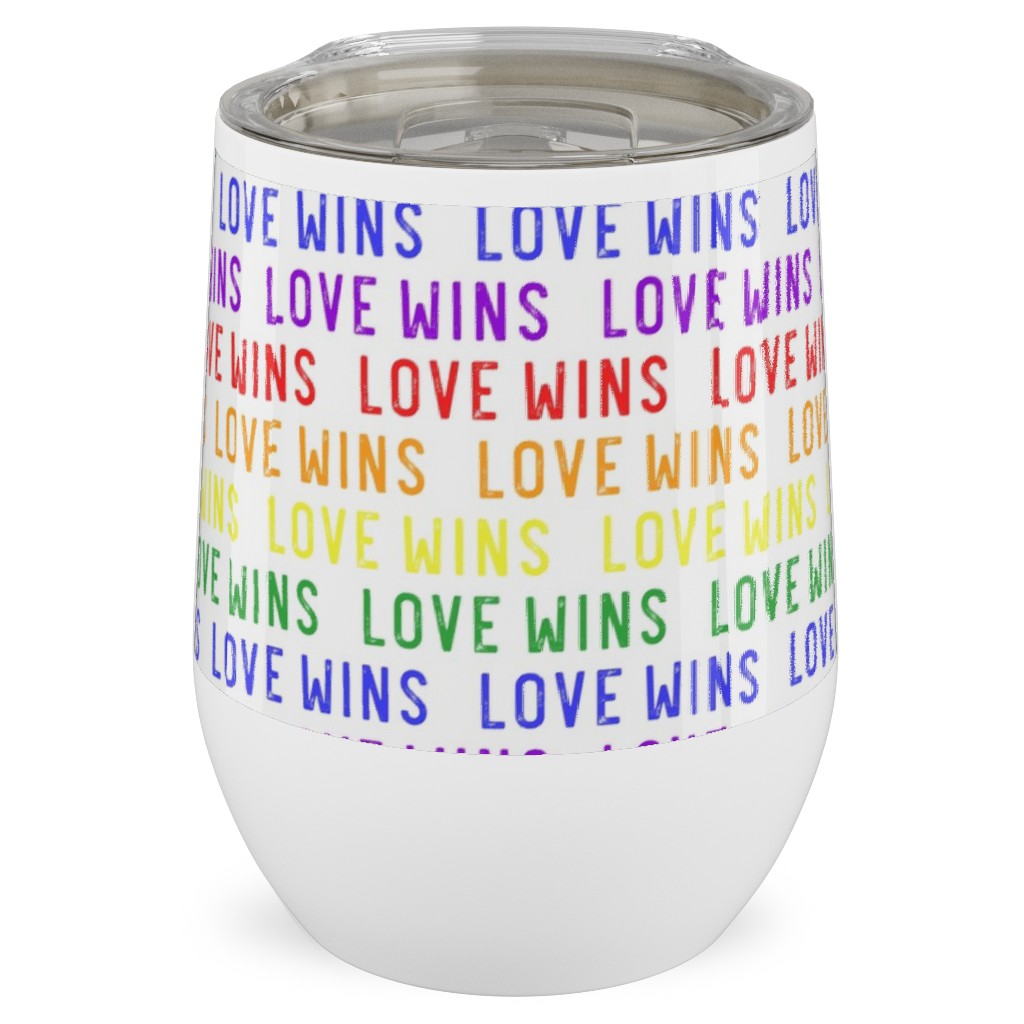 Love Wins Rainbow Stainless Steel Travel Tumbler, 12oz, Multicolor, White