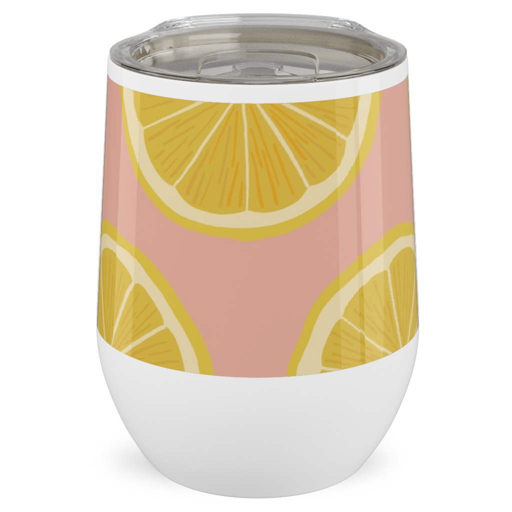 Lemon - Pink Stainless Steel Travel Tumbler, 12oz, Pink