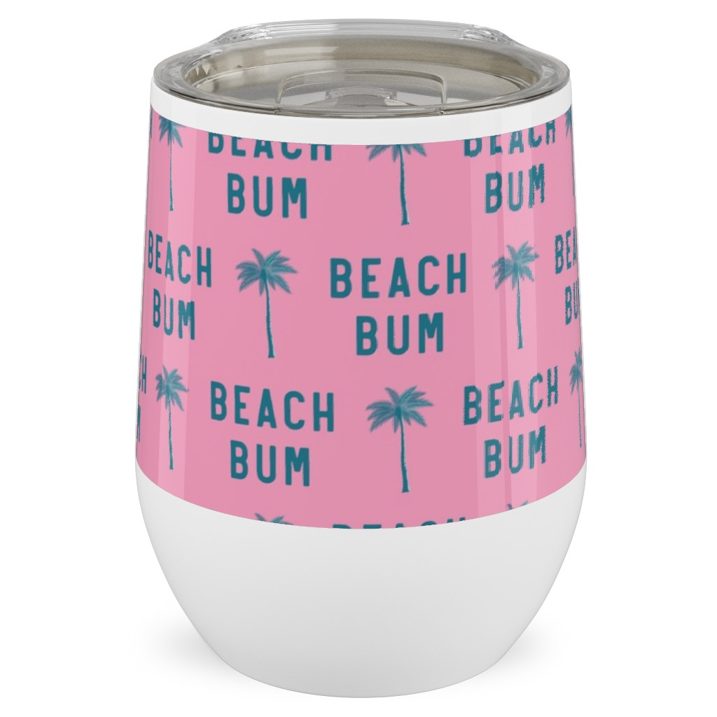 Beach Bum - Teal on Pink Stainless Steel Travel Tumbler, 12oz, Pink