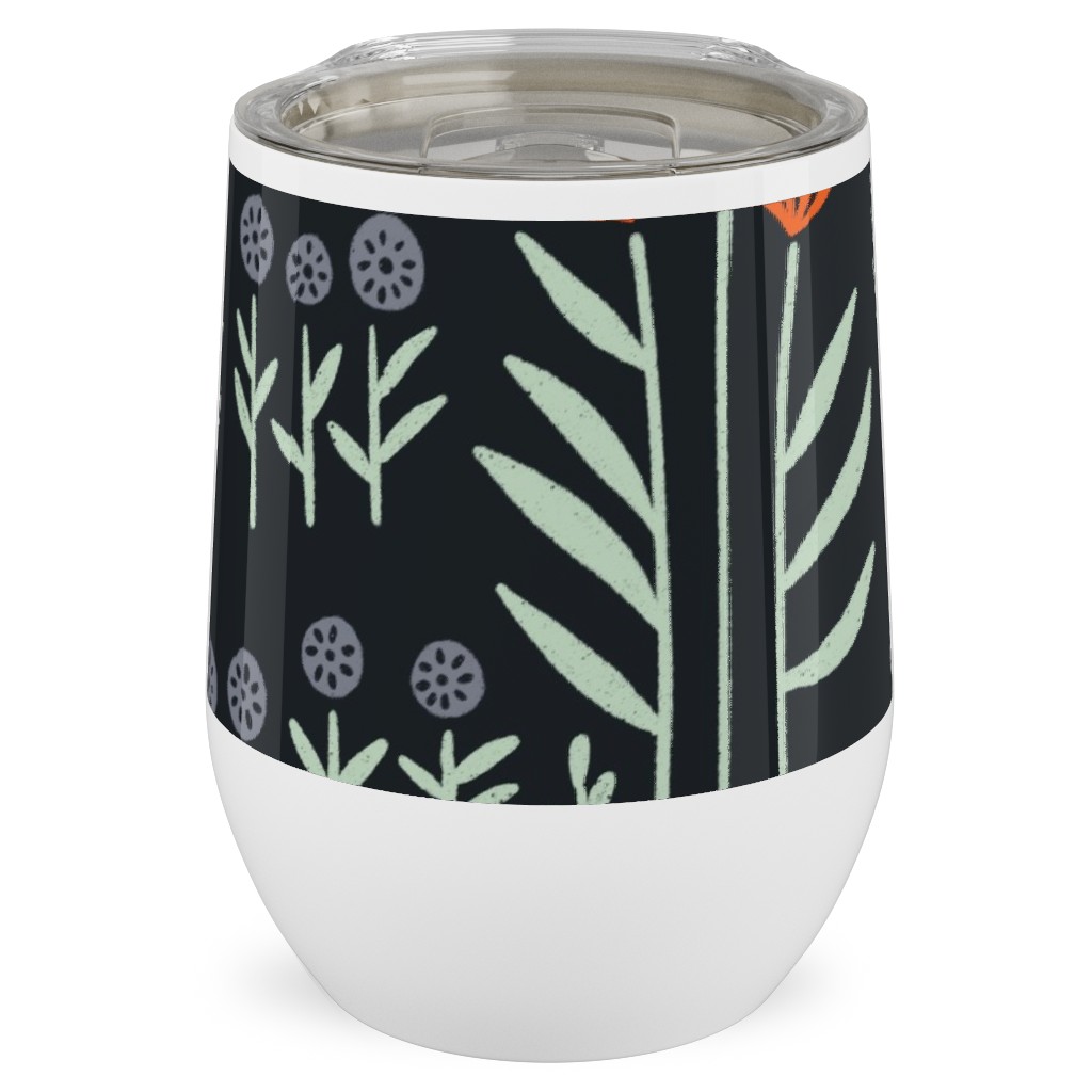 Delicate Floral - Orange and White Stainless Steel Travel Tumbler, 12oz, Black