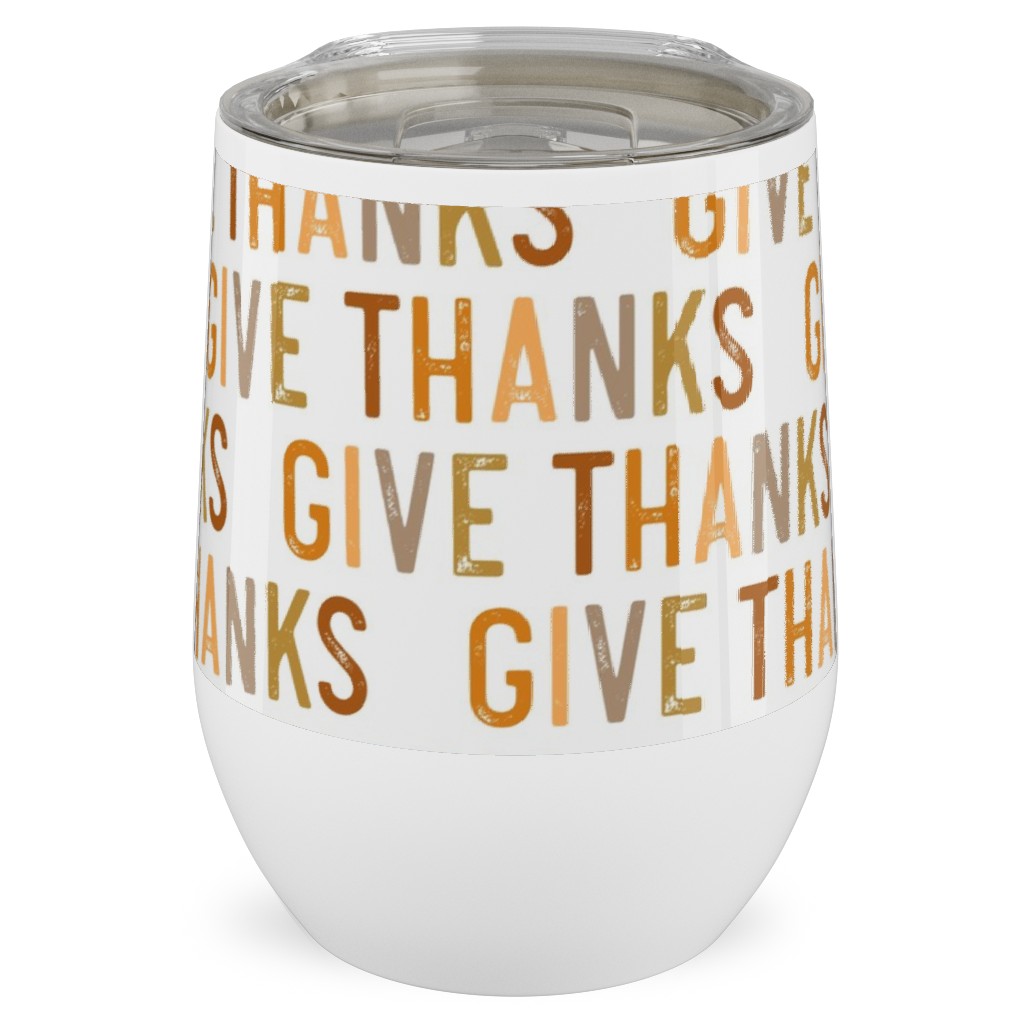 Give Thanks Stainless Steel Travel Tumbler, 12oz, Beige