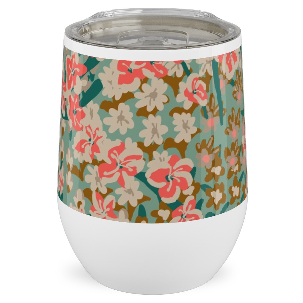 Bengal Kuma Floral - Multi Stainless Steel Travel Tumbler, 12oz, Green