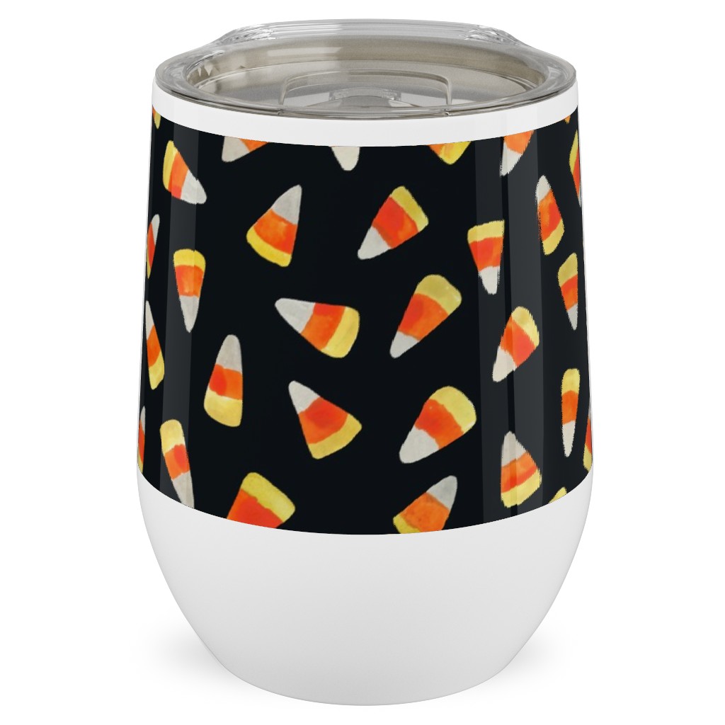 Watercolor Candy Corn - Black Stainless Steel Travel Tumbler, 12oz, Black