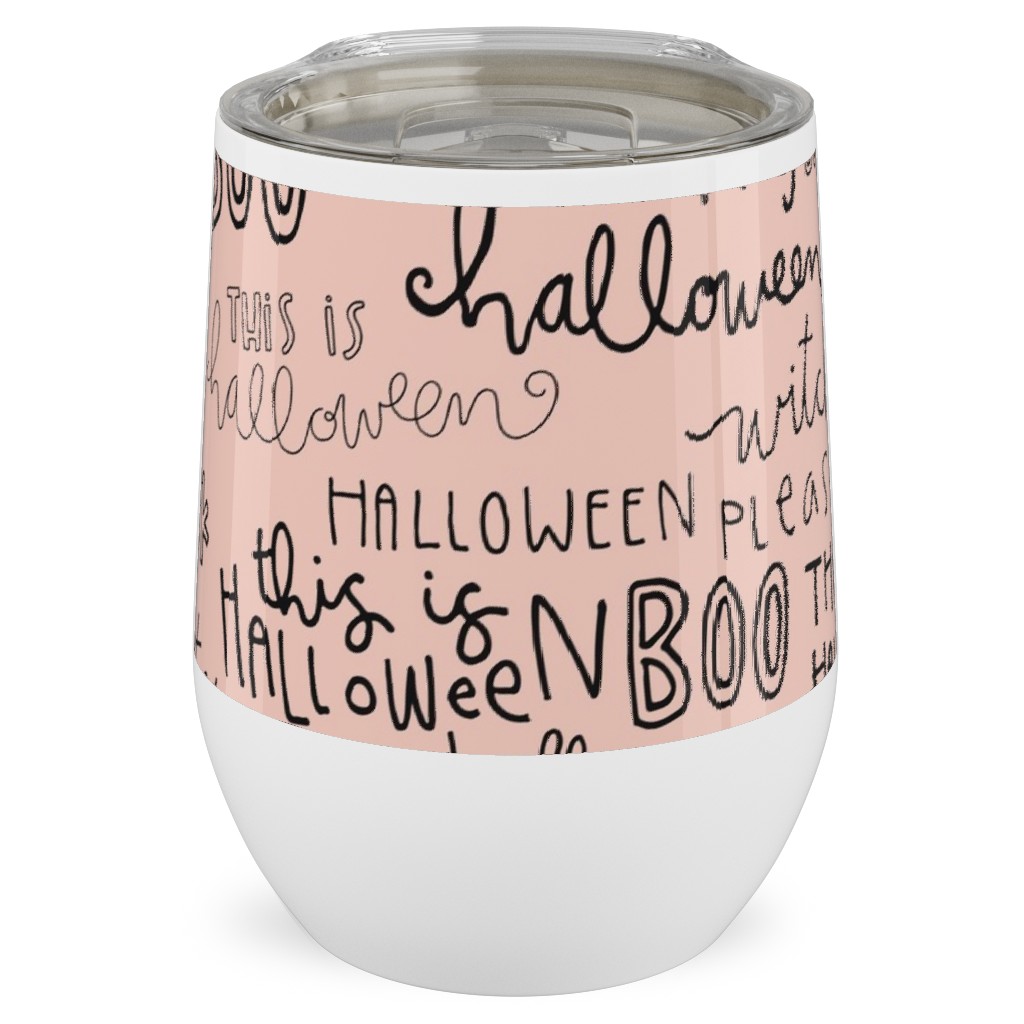 Halloween Words - Black Stainless Steel Travel Tumbler, 12oz, Pink