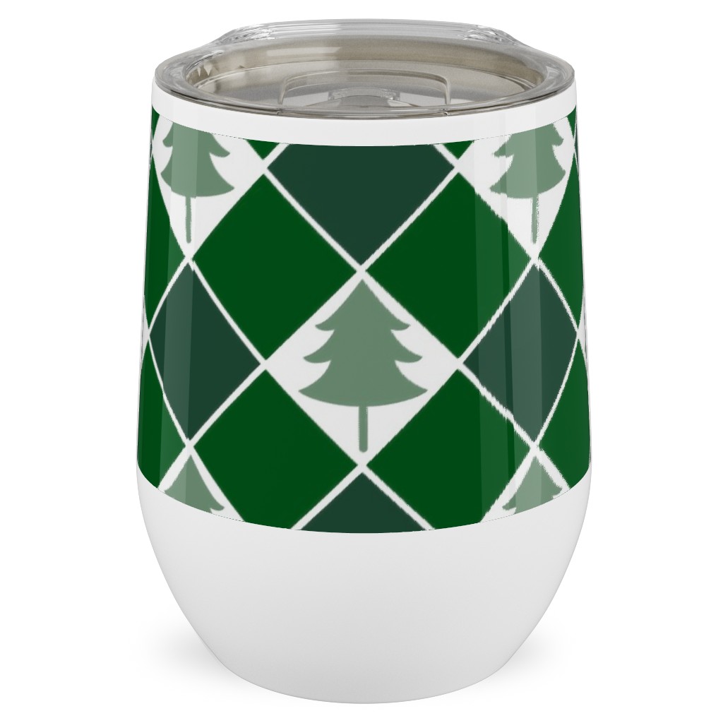 Christmas Tree Checkers - Green Stainless Steel Travel Tumbler, 12oz, Green