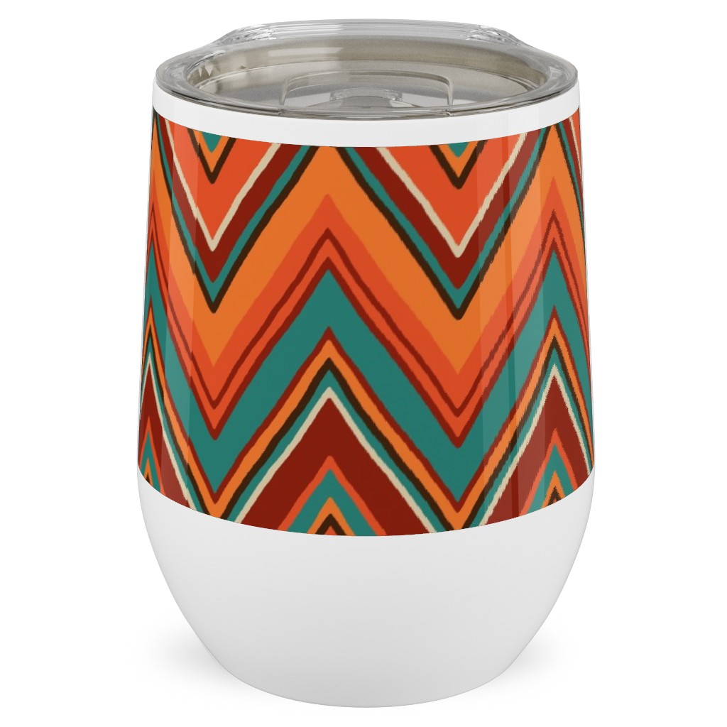 Fall Crazy Chevron - Orange and Teal Stainless Steel Travel Tumbler, 12oz, Orange, Orange