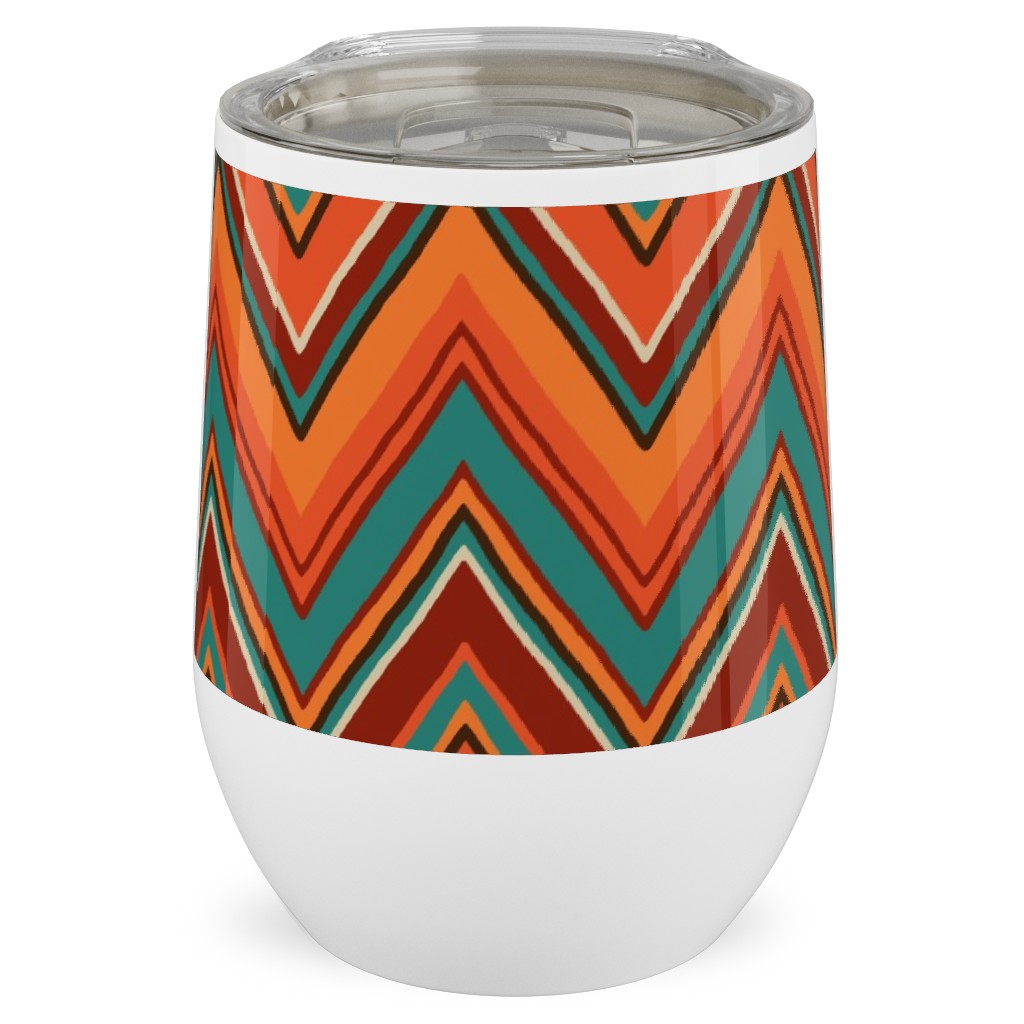 Fall Crazy Chevron - Orange and Teal Stainless Steel Travel Tumbler, 12oz, Orange