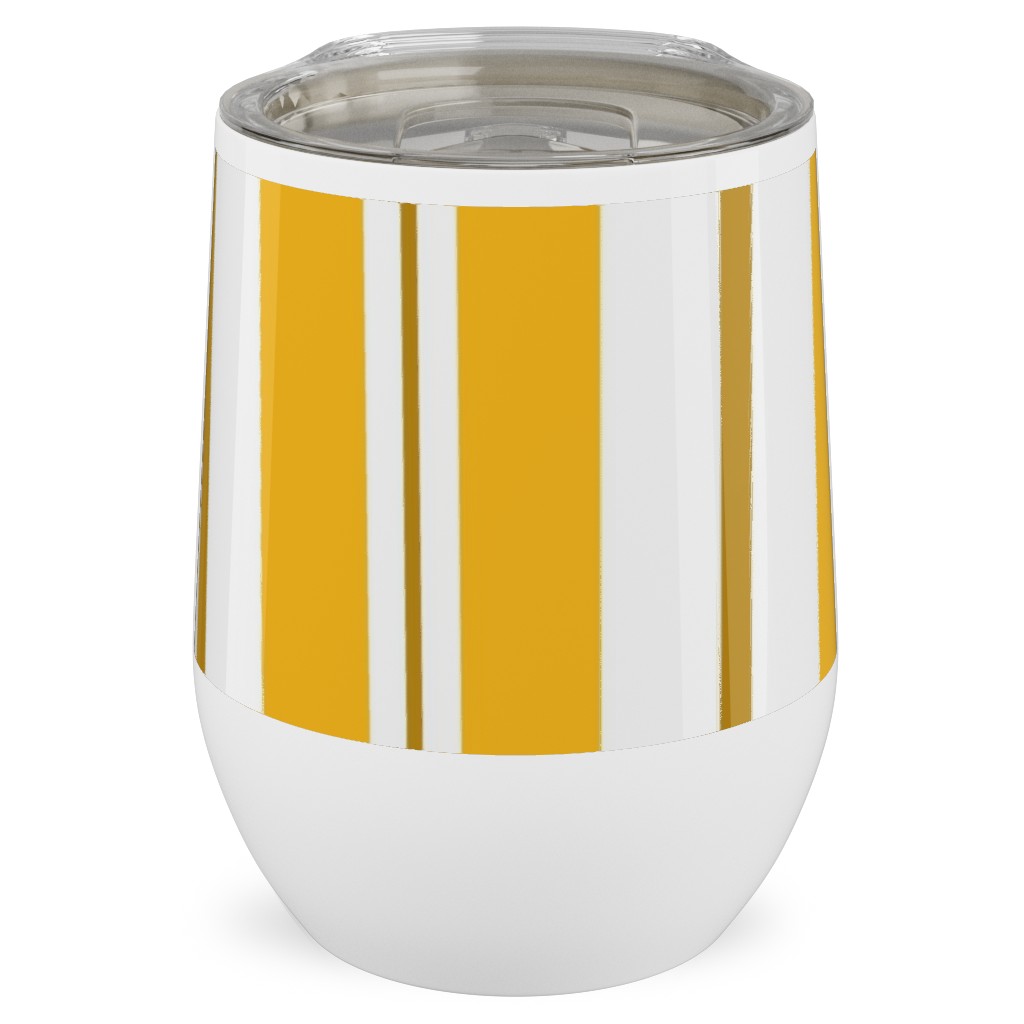 Gold White and Brown Stripes Stainless Steel Travel Tumbler, 12oz, Yellow