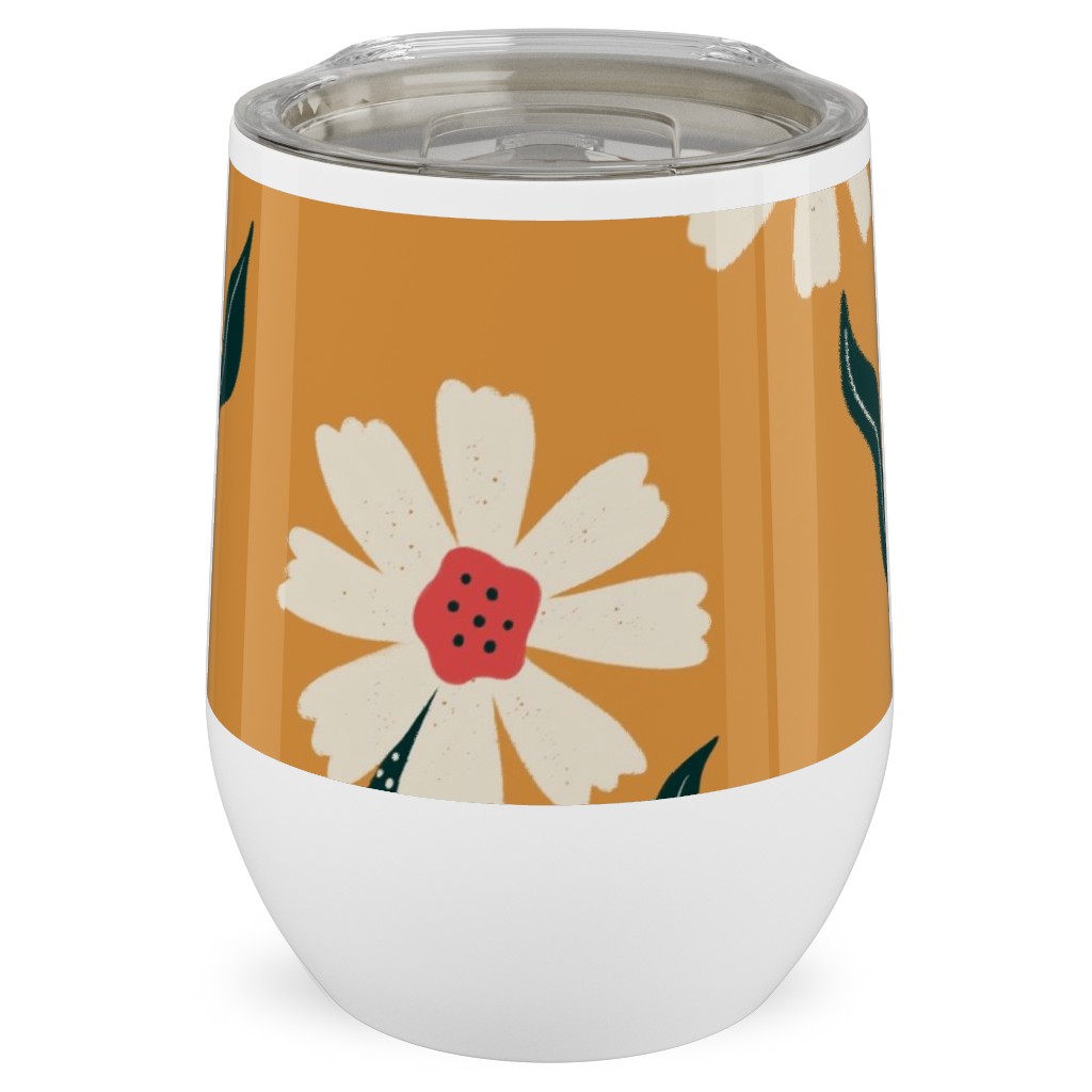 Flower Power - Orange Stainless Steel Travel Tumbler, 12oz, Yellow, Classic Yellow