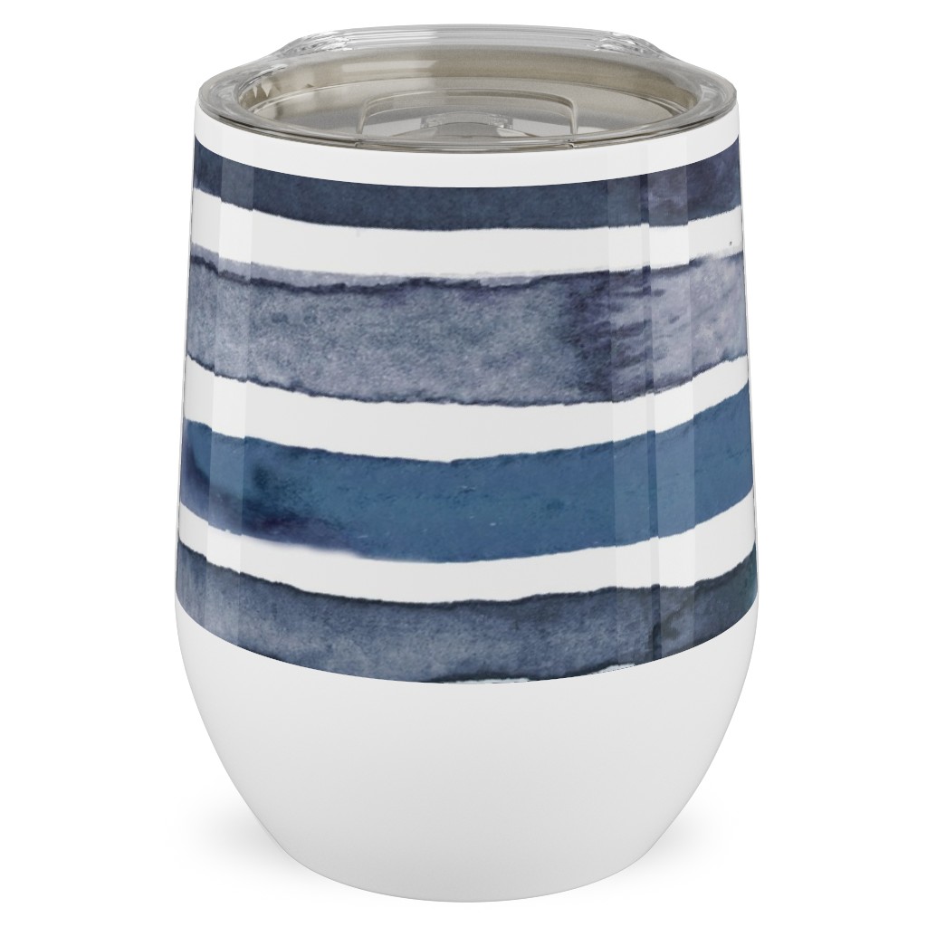 Watercolor Stripes - Blue Stainless Steel Travel Tumbler, 12oz, Blue, True Blue