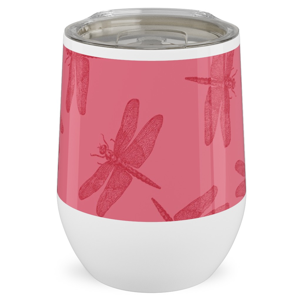 Vintage Dragonfly - Pink Stainless Steel Travel Tumbler, 12oz, Pink