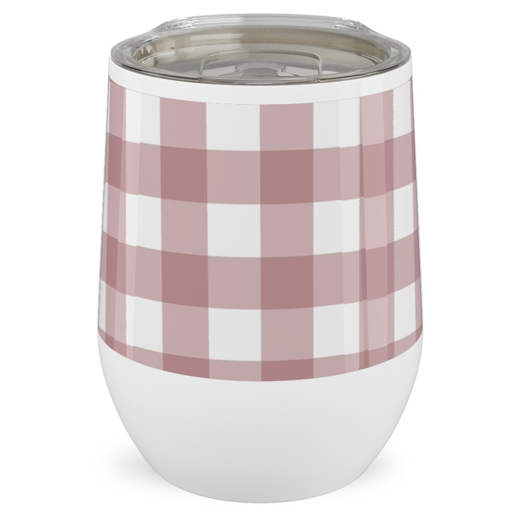 Gingham Check Stainless Steel Travel Tumbler, 12oz, Pink