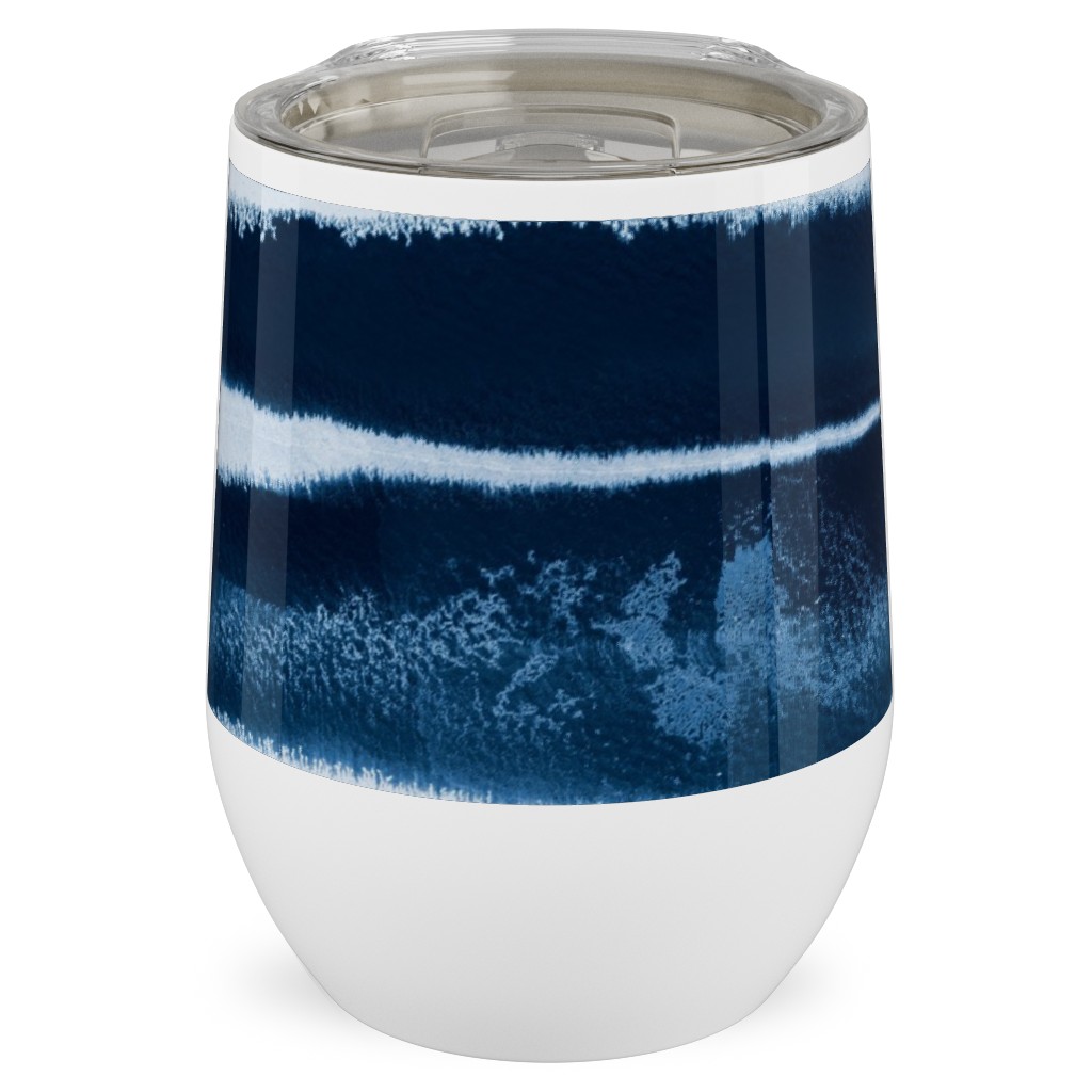 Ikat Watercolor Stripes - Navy Stainless Steel Travel Tumbler, 12oz, Blue, True Blue