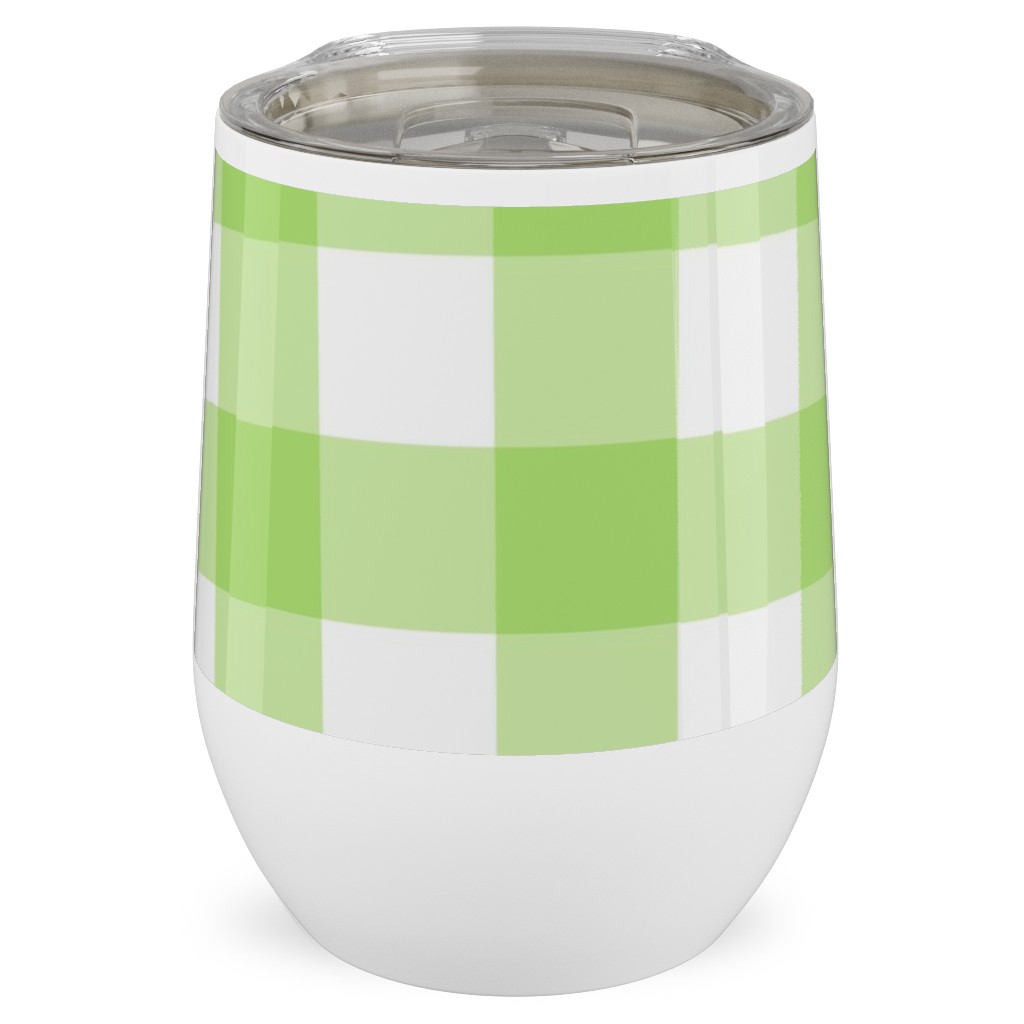 Gingham Checks Stainless Steel Travel Tumbler, 12oz, Green, Pear