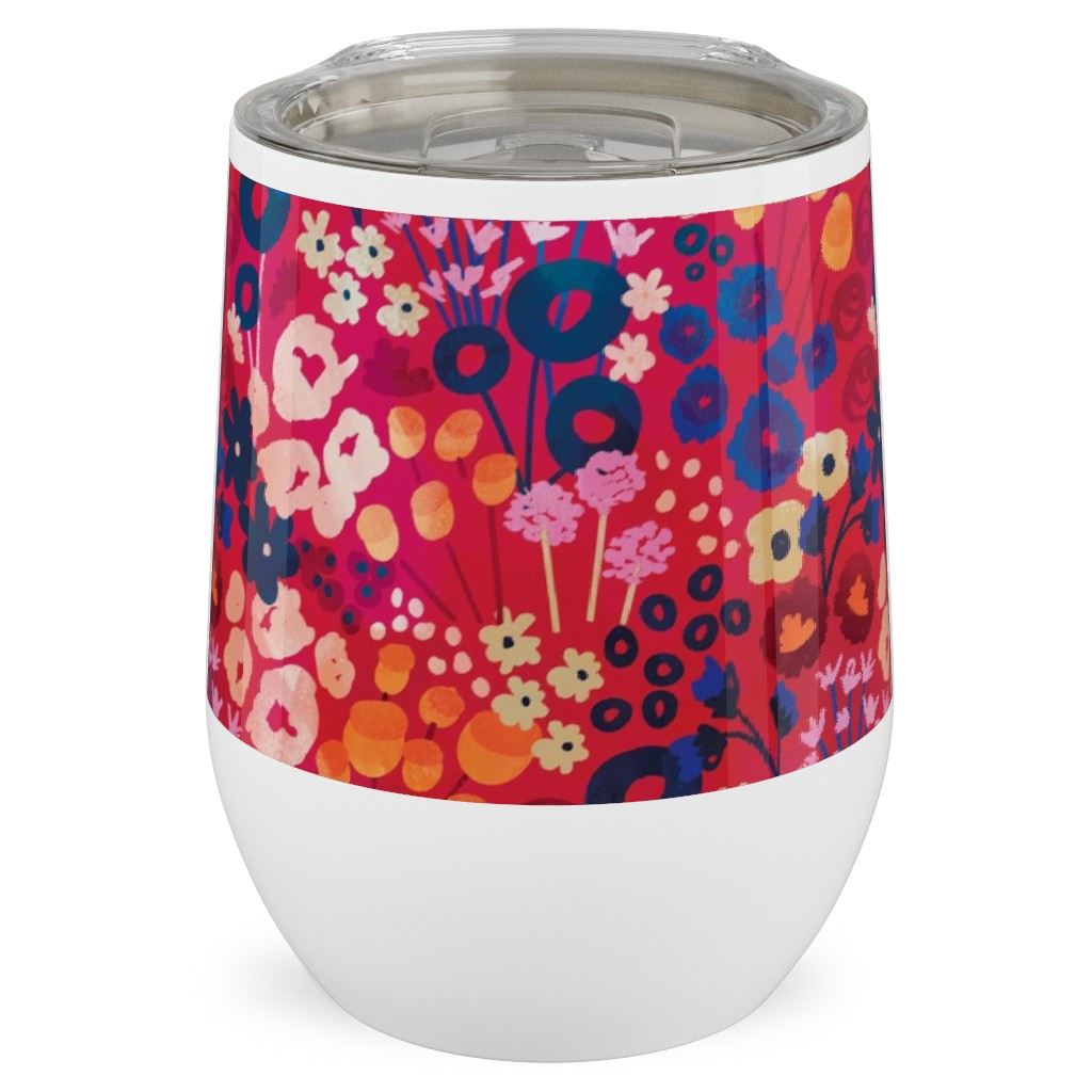 Modern Retro Floral - Multi Stainless Steel Travel Tumbler, 12oz, Multicolor
