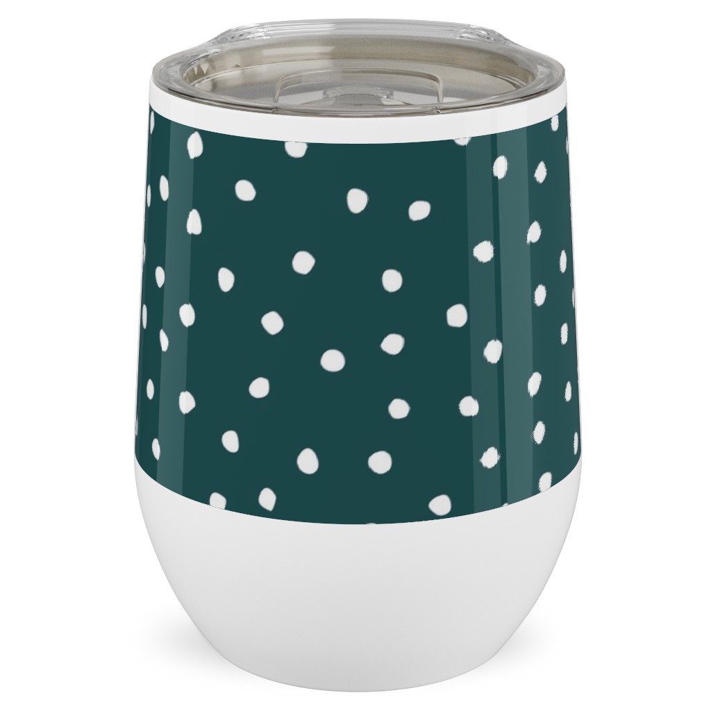 Dots - White on Emerald Stainless Steel Travel Tumbler, 12oz, Green