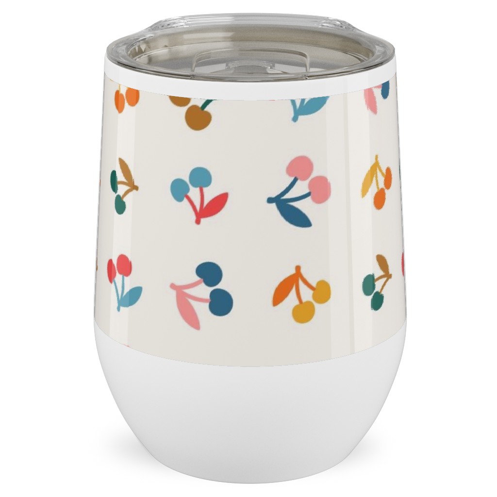 Colored Cherries - Earthy Stainless Steel Travel Tumbler, 12oz, Beige
