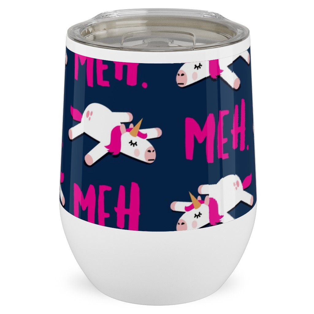 Meh - Splooting Unicorns - Pink on Navy Stainless Steel Travel Tumbler, 12oz, Pink