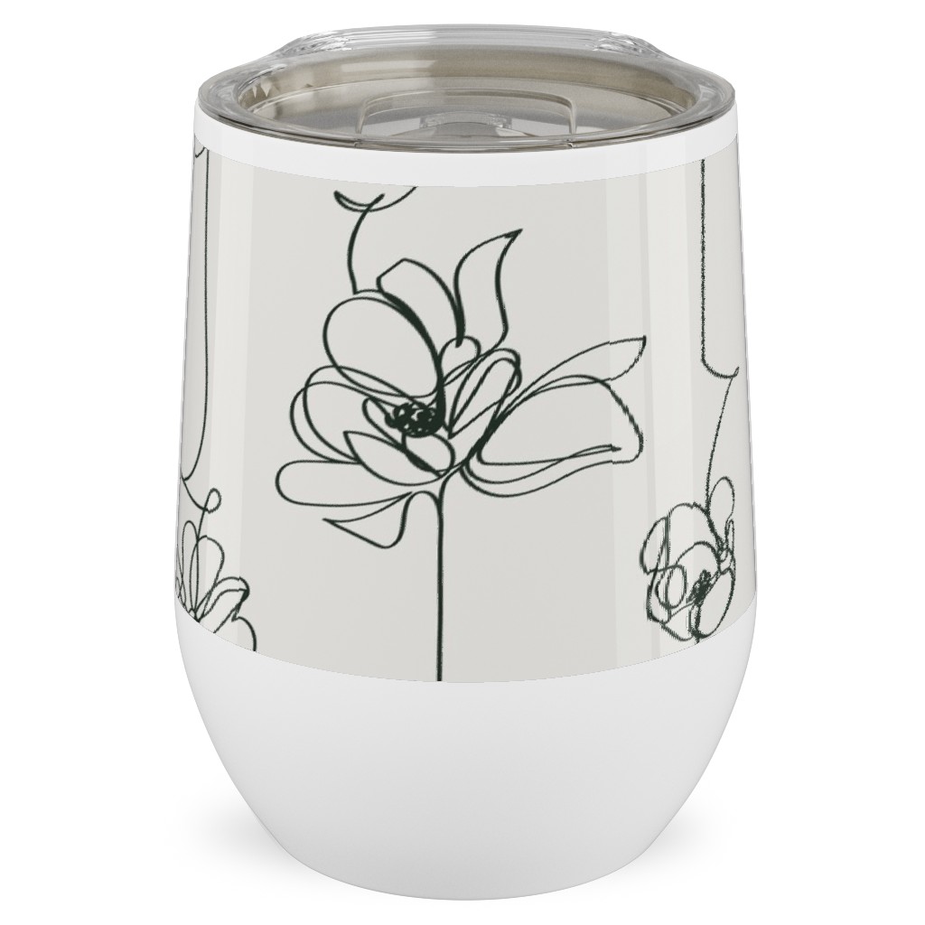 One Line Floral - Light Stainless Steel Travel Tumbler, 12oz, White