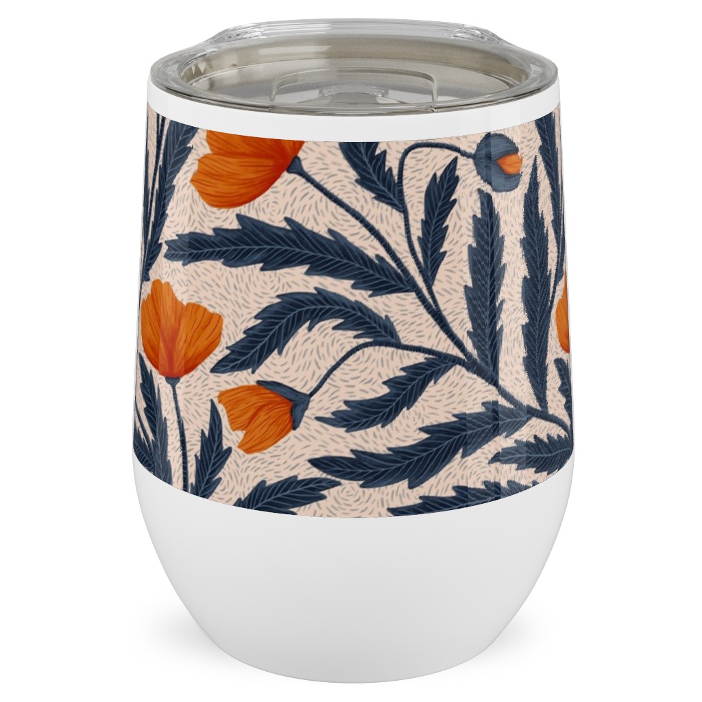 Poppy Flower - Blue and Orange Stainless Steel Travel Tumbler, 12oz, Blue