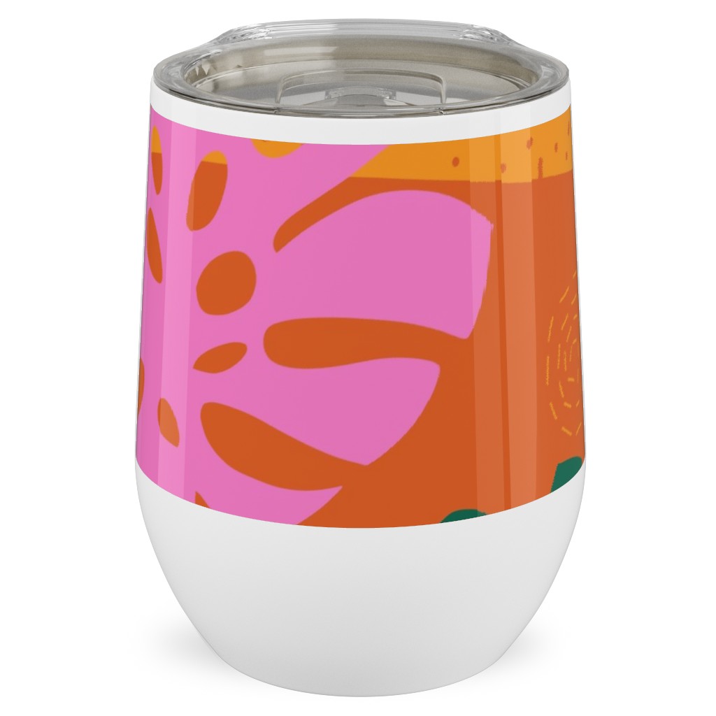 Palm Leaves Patchwork Summer Collage - Multi Stainless Steel Travel Tumbler, 12oz, Multicolor