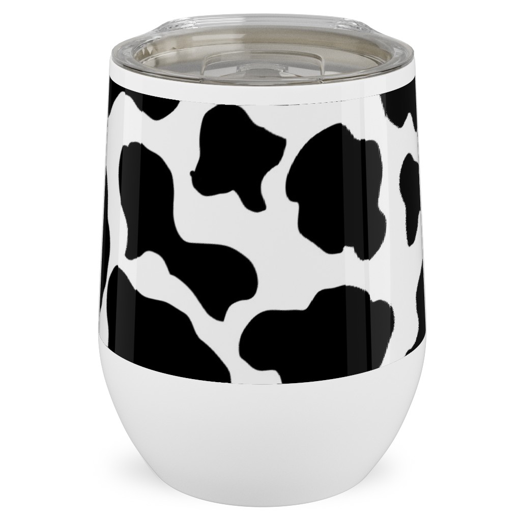 Cow Print - Black and White Stainless Steel Travel Tumbler, 12oz, Black, Black