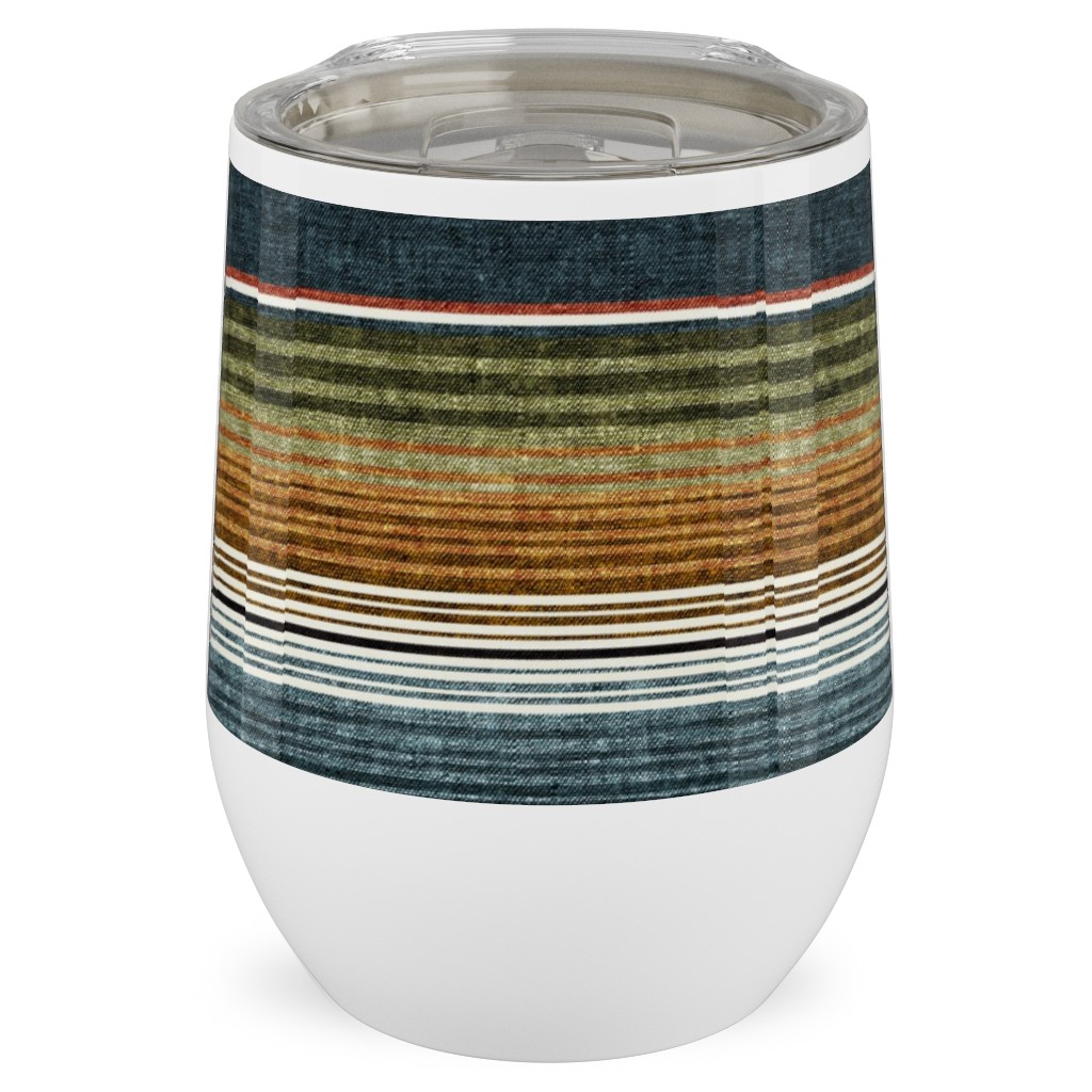 Serape Southwest Stripes - Multi Earthy Stainless Steel Travel Tumbler, 12oz, Multicolor