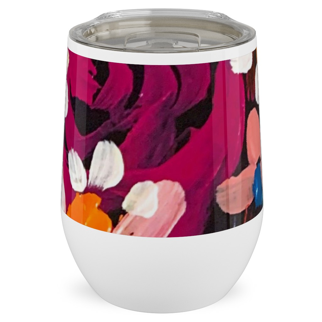 Summer Soiree Floral - Black Stainless Steel Travel Tumbler, 12oz, Multicolor