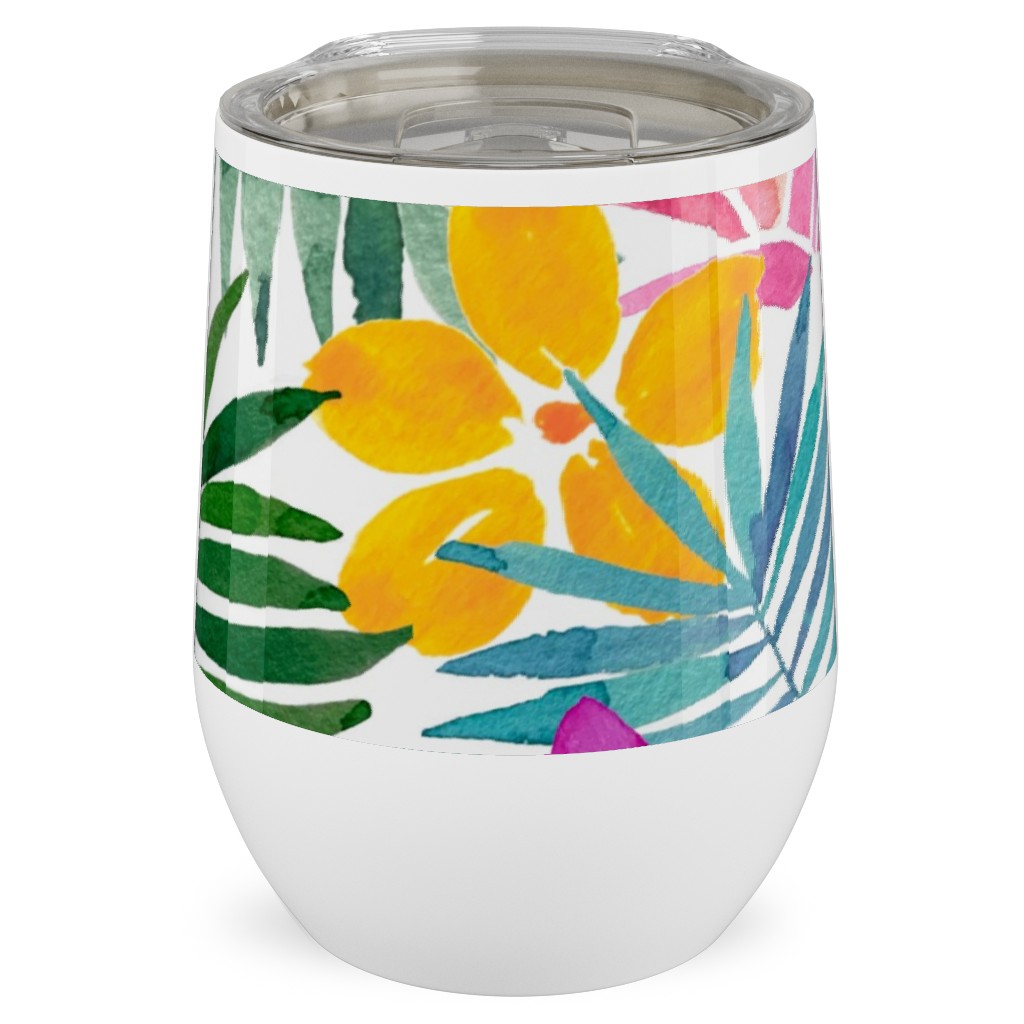 Tropical Vibes 12 oz Insulated Wine Tumbler with Lid, Double Wall