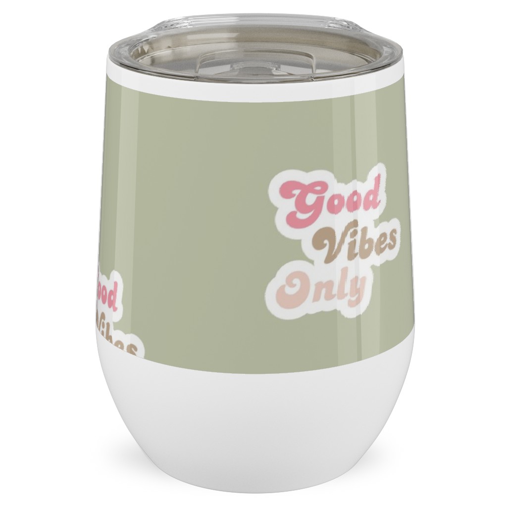 Seventies Retro Good Vibes Only Stainless Steel Travel Tumbler, 12oz, Green, Willow