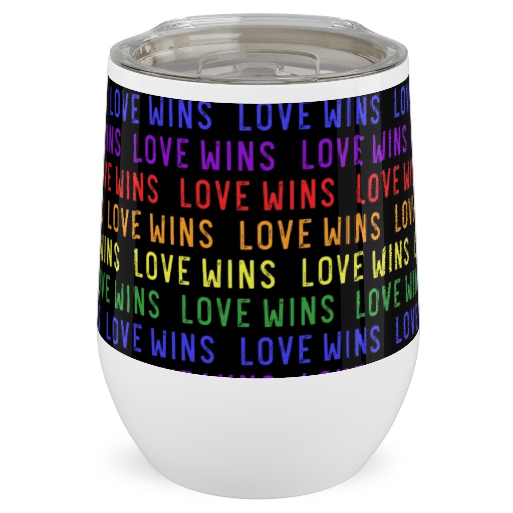 Love Wins Rainbow Stainless Steel Travel Tumbler, 12oz, Multicolor, Black
