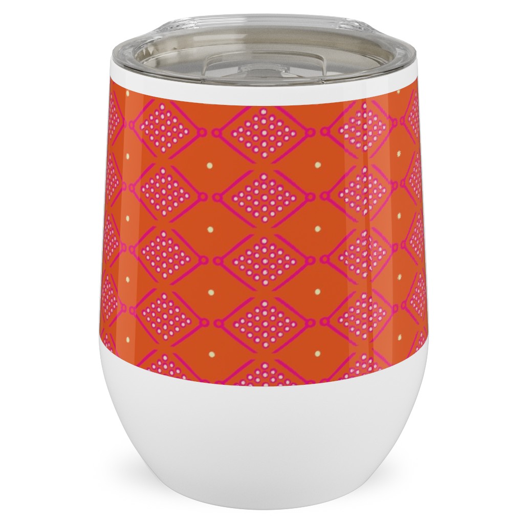 Tribal Geometric - Orange Stainless Steel Travel Tumbler, 12oz, Orange, Orange