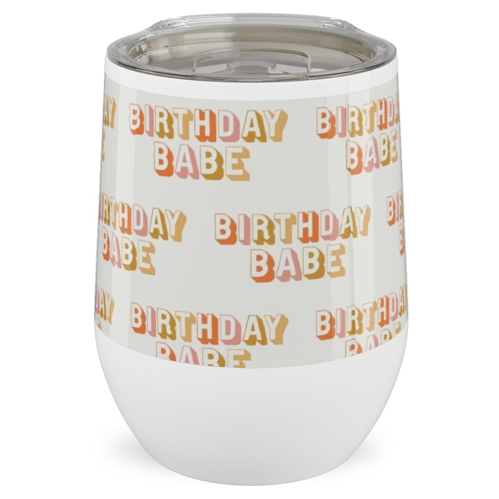 Birthday Babe - Cute Retro Letters - Neutral Stainless Steel Travel Tumbler, 12oz, Yellow