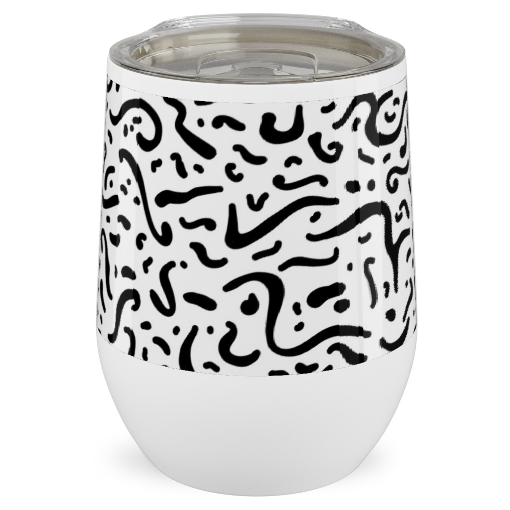 Squiggly - Black and White Stainless Steel Travel Tumbler, 12oz, Black
