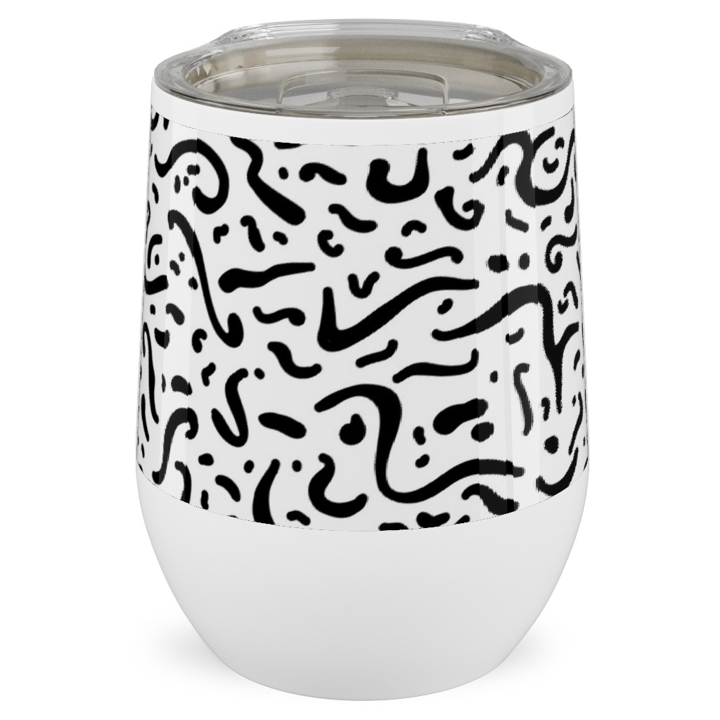 Squiggly - Black and White Stainless Steel Travel Tumbler, 12oz, Black, Black