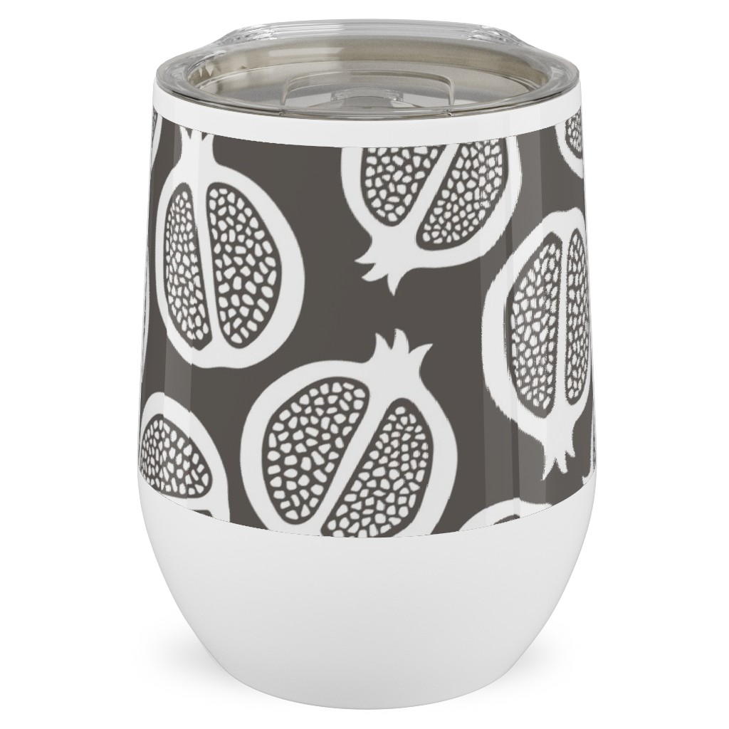 Pomegranate - Black & White Stainless Steel Travel Tumbler, 12oz, Gray, Gray