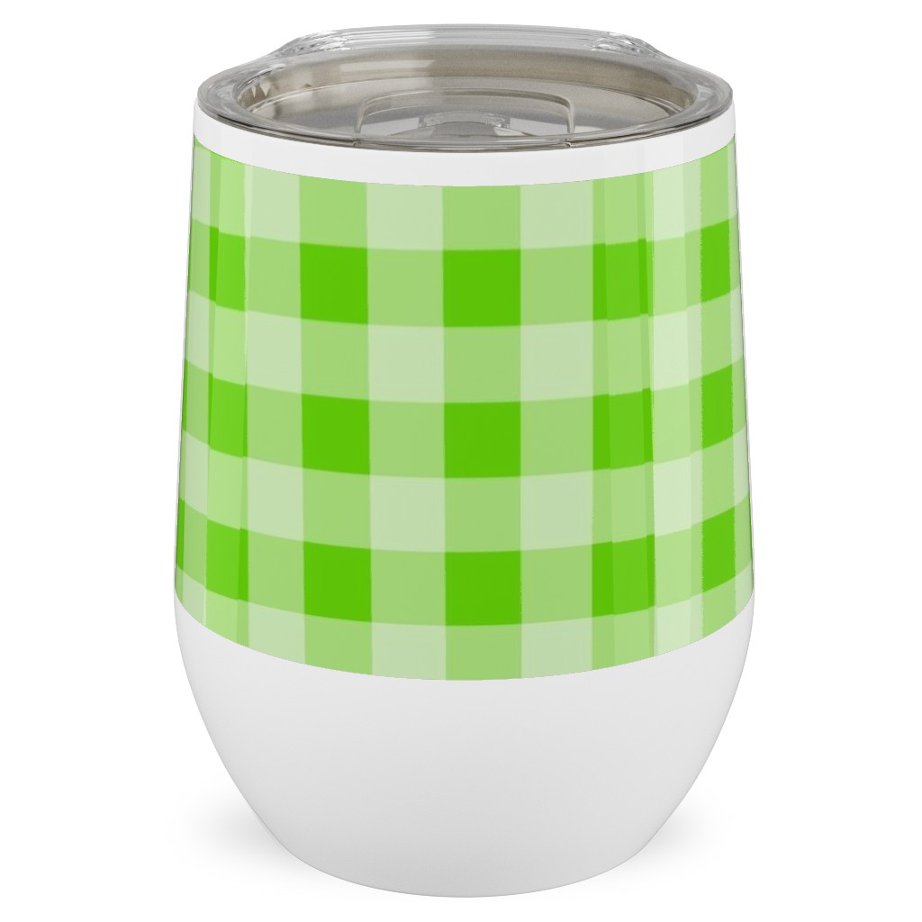 Gingham Checker - Green Stainless Steel Travel Tumbler, 12oz, Green, Classic Green