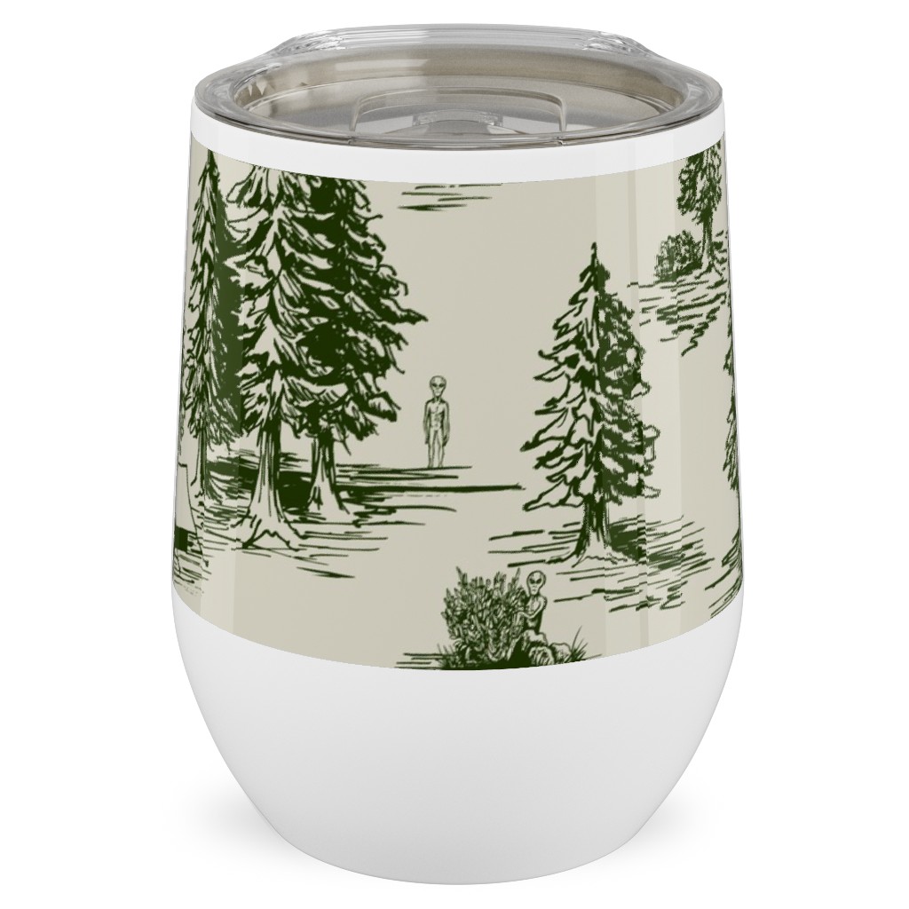 Alien Abduction Toile De Jouy - Forest Green & Cream Stainless Steel Travel Tumbler, 12oz, Green, Classic Green